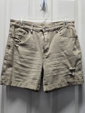 High-Rise Distressed Women's Khaki Shorts